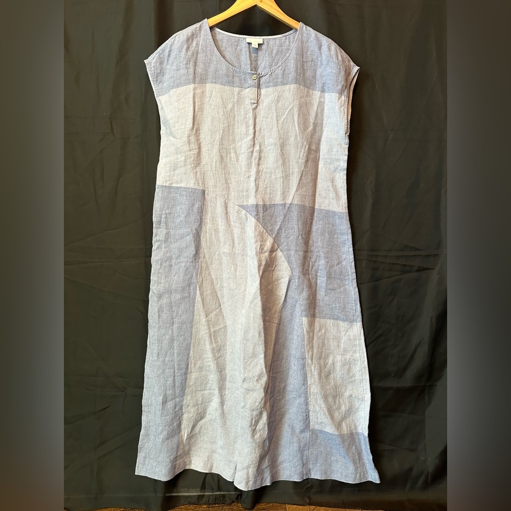 Pure Jill J Jill Blue Lavender Color Block 100% Linen Midi Lagenlook Dress